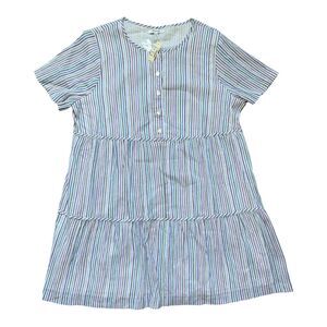 NWT Madewell Women’s XL Striped Colorful Crewneck Button-Front Tiered Mini Dress